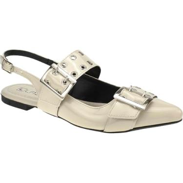 Imagem de Sapato Feminino Slingback Bico Fino Fivela Rasteira Mule (Off-white, BR, Adulto, Numérico, 34)