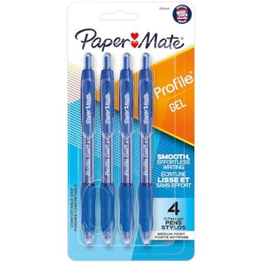 Imagem de Paper Mate Caneta de gel retrátil, ponta média de 0,7 mm, tinta azul, 4 unidades