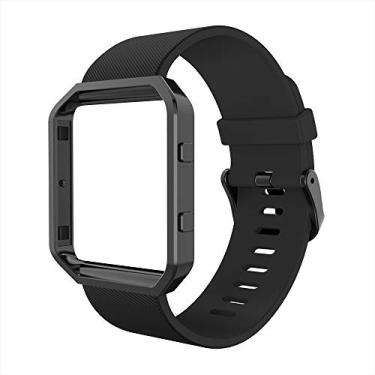 Imagem de Simpeak Pulseira esportiva compatível com smartwatch Fitbit Blaze Sport Fitness, pulseira de silicone com moldura de substituição para Fitbit Blaze masculino e feminino, Small, Metal de aço inoxidável