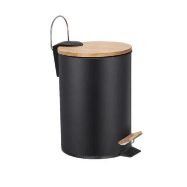 Imagem de Lixeira Com Pedal E Tampa De Bambu Com Amortecedor 5 Litros - Jolitex