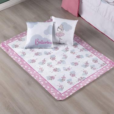 Imagem de Kit Tapete Estampado Com Capas De Almofadas 3 Peças Ballerina Juvenil 100% Poliéster