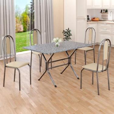 Imagem de Conjunto Sala de Jantar Mesa Retangular 100x60cm Tampo Granito Ocre 4 