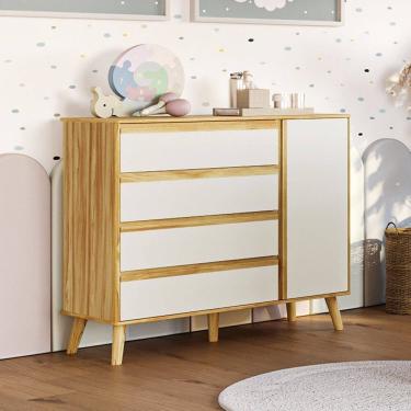 Imagem de Cômoda Infantil 1 Porta e 4 Gavetas Luly 100% Mdf Espresso Móveis Off White/Amêndoa