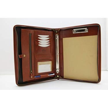 Imagem de Noda Pasta executiva de couro com 3 argolas, portfólio profissional de negócios com fecho de zíper | currículo, documento, bloco de notas, tablet, prancheta, organizador de blocos de escrita | homens,