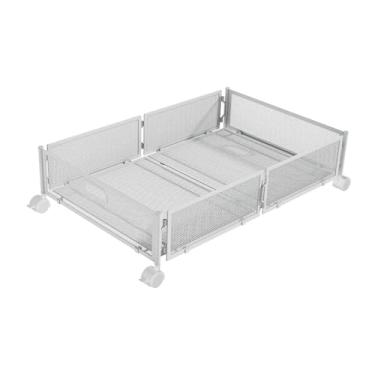 Imagem de Gralara Armazenamento sob a cama Cesto de armazenamento com rodinhas baixo Ferro Simples Recipiente de armazenamento sob a cama para apartamento Roupas, Branco