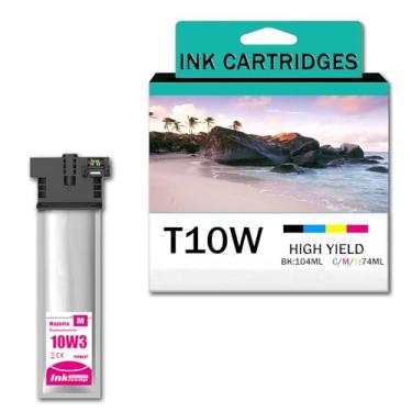 Imagem de Pacote com 4 cartuchos de tinta compatíveis T10W para Epson T10W100 T10W200 T10W300 T10W400 T10W400, trabalho de alto rendimento com impressoras EPSON WorkPorce Pro WF-C5390 WF-C5890, com chip,