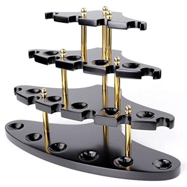 Imagem de MUXIANG Suporte para Cachimbo de Tabaco Em Formato de Pirâmide de Madeira com Quatro Camadas para 15 Cachimbos de Tabaco, Feito À Mão, Cor Preta.