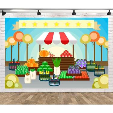 Imagem de CORFOTO 3 x 2,4 m fundo de loja de legumes, frutas, cenário de fotografia de mercado de fazendeiro, desenho animado, legumes, frutas, cenário, brinquedo de palco, para decoração de crianças, cabine de