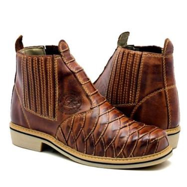 Imagem de Botina Escamada Bota Texana Masculina Couro Bovino Country - GIROLANDO