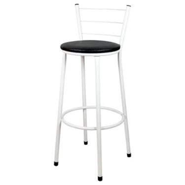 Imagem de Banqueta Alta Para Cozinha Branca Assento Preto - Laumar