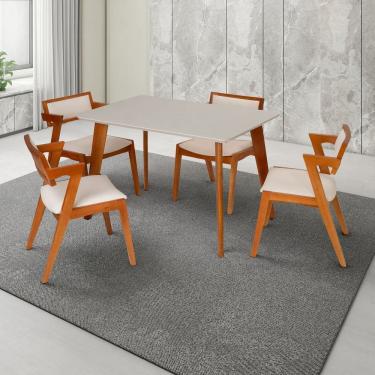 Imagem de Conjunto Mesa Verona com 4 Cadeiras de Madeira Maciça e Estofada Ímola Authentic Espresso Móveis Champagnhe/Off White