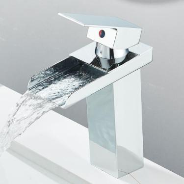 Imagem de Torneira Banheiro Alta Cascata Inox Bancada Metal Acabamento Brilhante