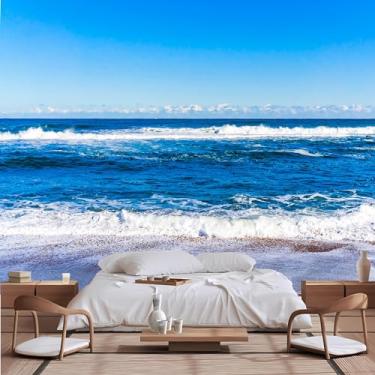 Imagem de Lcythiazole Papel de parede mural de tamanho personalizável, mural de papel de parede oceânico, mural de papel de parede ondulado, papel de parede de praia, para quarto, sala de estar, sala de jantar