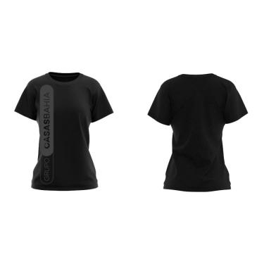 Imagem de Camiseta Manga Curta Grupo Casas Bahia Preta logo Branca e Cinza - Modelo Baby Look