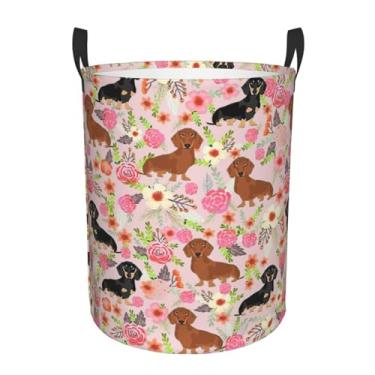Imagem de Cestos de roupa suja padrão Dachshund cesto de roupa suja para cães grandes organizador de brinquedos cesto de bebê dobrável com alças à prova d'água armazenamento de pano Oxford 49,8 cm x 39,9 cm