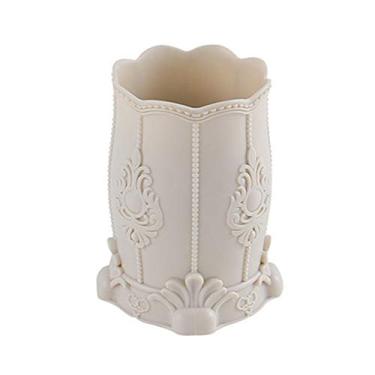 Imagem de Porta-lápis organizador de plástico cosmético pincel de maquiagem suporte de caneta de mesa caixa de armazenamento de joias branco rosa pote de papelaria (D)