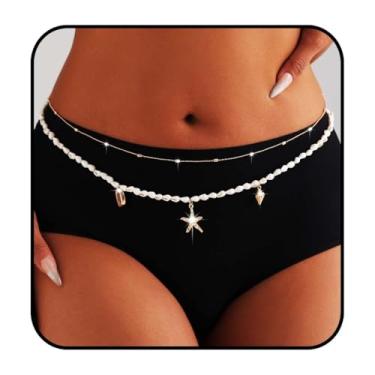 Imagem de Obmyec Correntes de cintura para mulheres, corrente de barriga de estrela-do-mar, joia boho em camadas para cintura ajustável, acessórios de joias de biquíni (estrela do mar), one size, liga metálica,