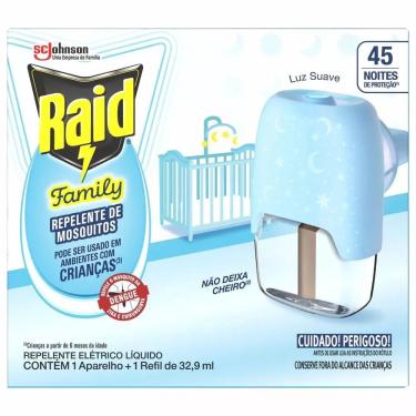 Imagem de Kit Aparelho Elétrico + Refil Repelente Líquido 45 Noites Raid Family 32,9ml