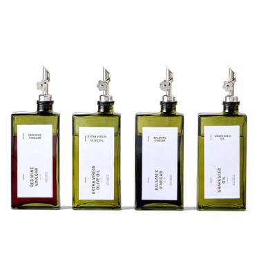 Imagem de MUVEKA Garrafa dispensadora de azeite de oliva para cozinha, conjunto de garrafas dispensadoras de vinagre de cozinha de 500 ml, recipiente de molho de vidro, etiquetas, escova, funil, rolhas, verde