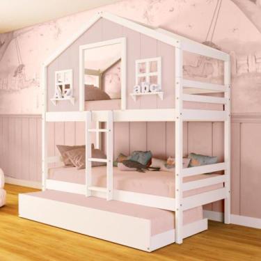 Imagem de Treliche Casinha dos Sonhos Madeira Maciça Rosa/ Branco Megamobilia