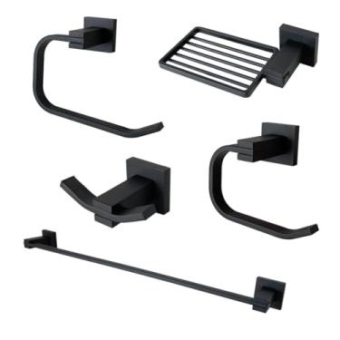 Imagem de Kit Completo Acessórios Para Banheiro Preto Toalheiro Saboneteira Papeleira