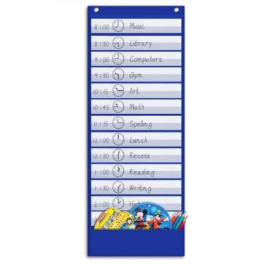 Imagem de ZKOO Tabela de agendamento de bolso, 13 + 1 tabela de agenda de sala de aula com 18 cartões, perfeita para agendar o dia a dia, palavras ortográficas, curso de aprendizagem, exibir regras e mais (azul)