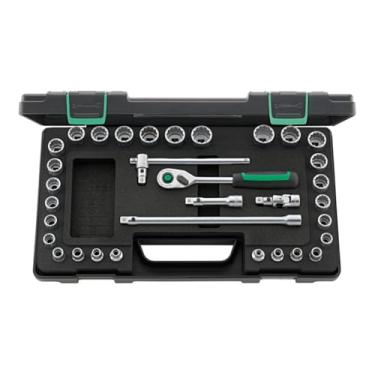 Imagem de Stahlwille 96020107 Conjunto de soquetes bi-hexagonais de 3/20.3 cm com catraca de liberação rápida - Conjunto de 33 peças (7 mm-22 mm e 1/10.2 cm-7/20.3 cm), liga de aço cromado durável, ideal para