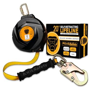 Imagem de KwikSafety - Charlotte, NC - Mamba 20' Linha de vida auto-retrátil [Carcaça leve de carbonato] Classe 1 Web SRL ANSI OSHA Retrátil Proteção contra quedas Equipamento de Construção de Telhados