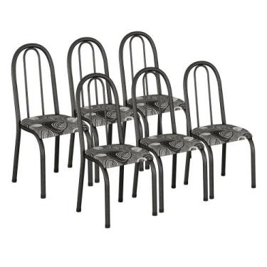 Imagem de Conjunto Kit Jogo 6 Cadeiras Cozinha Sala Jantar Metal Aço Almofadada 