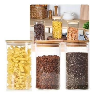 Imagem de Kit 3 Potes Herméticos Vidro Porta Mantimentos Tampa Bambu - Petrin, V