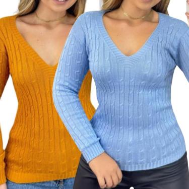 Imagem de Kit 2 Blusas Industrie Femininas Suéter Mostarda e Bebê Malha Tricô Manga Longa Tamanho:Único;Cor:-Feminino