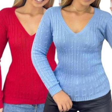 Imagem de Kit 2 Blusas Industrie Femininas Suéter Malha e Azul Bebê Tricô Manga Longa Tamanho:Único;Cor:-Feminino