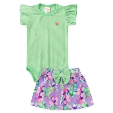 Imagem de Conjunto Canelado Body e Saia Bebê - Verdinho - Ame Kids, P