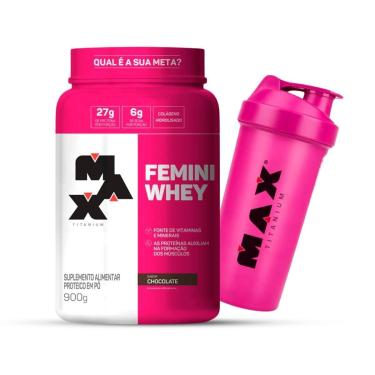 Imagem de Combo Max Titanium Femini Whey 900g e Coqueteleira 700mL-Feminino