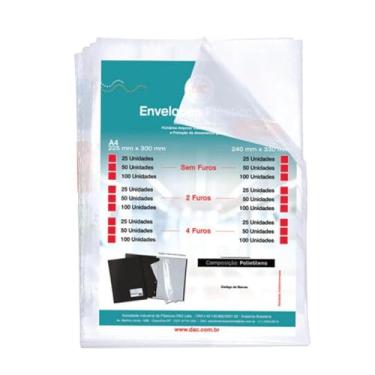 Imagem de Blister 50 Envelopes A4 Medio 4 Furos, Dac, Transparente, 5078A4-50