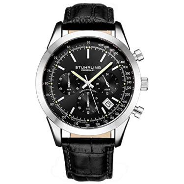 Imagem de Stuhrling Original Relógio social masculino cronógrafo mostrador analógico com data - taquímetro 24 horas submostrador masculino pulseira de couro - relógios para homens Rialto Collection,