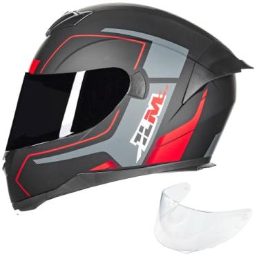 Imagem de ILM Capacete Integral Para Motociclistas De Motocross, Moto Rua, Com Certificação Dot, 2 Viseiras, Modelo 317 (Vermelho, Preto, G)