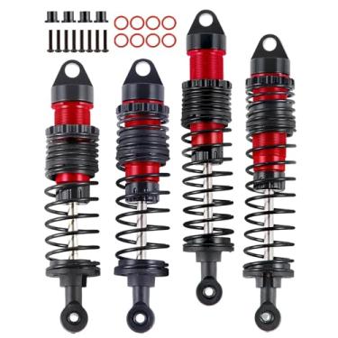 Imagem de hopsupRC Amortecedores de metal completos montados na frente traseira para 1/10 Slash/Stampede/Rustler/Bandit VXL 4X4 2WD, amortecedor de amortecedor RC de alumínio completo, 4 peças, vermelho