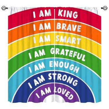 Imagem de Cortinas de arco-íris para crianças, desenho boho, arco-íris, tipo incrível, corajoso, amado, arco-íris, tratamento de janela para casa, quarto, sala de jogos, decoração de quarto de meninas, cortinas