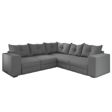 Imagem de Sofá de Canto Retrátil 5 Lugares Veludo New Qatar Selmer Cinza