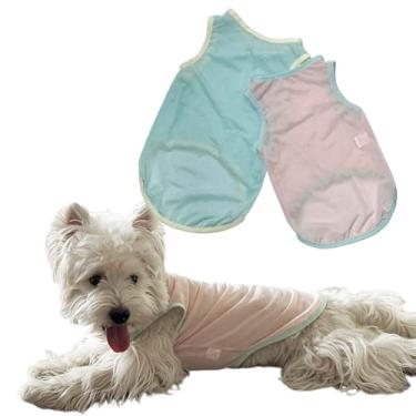 Imagem de 2 peças de camisas refrescantes para cães pequenos, colete para cães sem mangas, camiseta regata leve e respirável de verão para cães, gatos, roupas para animais de estimação (verde menta, rosa