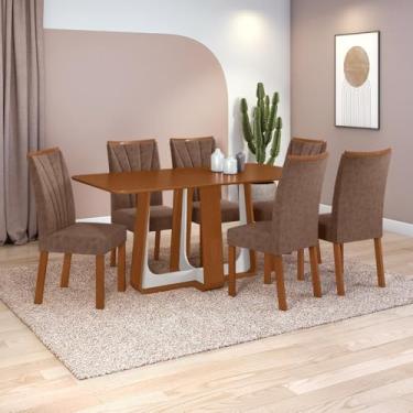 Imagem de Conjunto Sala de Jantar Mesa Easy Pop 170x90cm Tampo Mdf com 6 Cadeiras Confortcouro Morano Avelã Frassino/off White