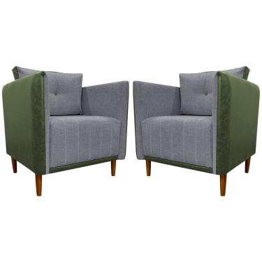 Imagem de Kit 2 Poltronas Decorativa Para Sala Recepção Consultório Aviv Luxo Corino E Linho