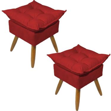 Imagem de Kit 2 Puff Decorativo Quadrado Para Sala Quarto Penteadeira Recepção Alice Pé Palito Castanho Suede