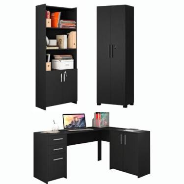 Imagem de Escritório Notável: Mesa de Canto com 2 Armários, Preto