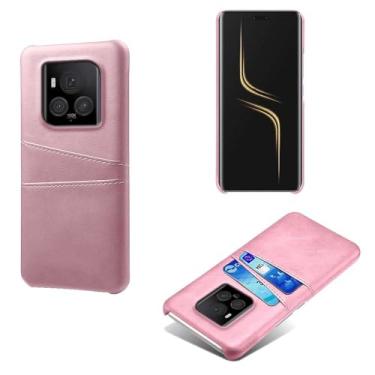 Imagem de Capas Compatível com Honor Magic 6 Pro,Caso de couro PU-Tampa de telefone a prova de choque com 2 slots de cartão,Proteção anti-impressão digital e anti-gota-Pink