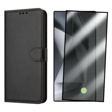 Imagem de Capa Carteira Galaxy S24 Ultra com Suporte, Flip Case + Película de Vidro 3D Privacidade Anti-Spy, Preta