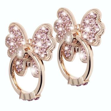 Imagem de WATACHE Suporte Para Anel De Dedo, Pacote Com 2 Alças Metal Universais Glitter Luxo E Diamante Iphone 16/15/14/13/Pro Max, Galaxy S24/S23/S22 Ultra, Todos Os Smartphones (Butterfly X 2)