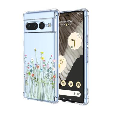 Imagem de OEURVQO Capa para Pixel 7 Pro Google 7 Pro, estampa floral transparente, TPU macio, à prova de choque, antiarranhões, capa protetora para celular para Google Pixel 7 Pro (pequenas flores silvestres)