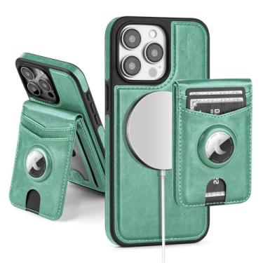 Imagem de SkyEagle Capa carteira compatível com MagSafe para iPhone 13 Pro com suporte para AirTag, 2 em 1, de couro PU, magnético, destacável, com bloqueio de RFID, suporte flip para homens e mulheres, azul e